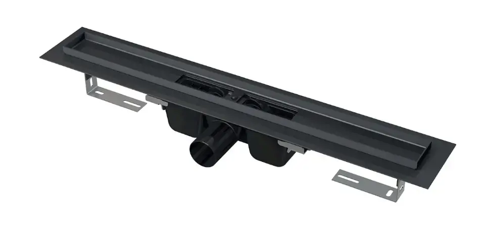 Alca – Bac à douche 145 cm, avec bord pour grille perforée, noir mat APZ1BLACK-1450