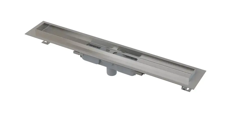 Alca – Bac à douche Professional Low 55 cm, avec rebord pour grille pleine, écoulement vertical, acier inoxydable APZ1106-550