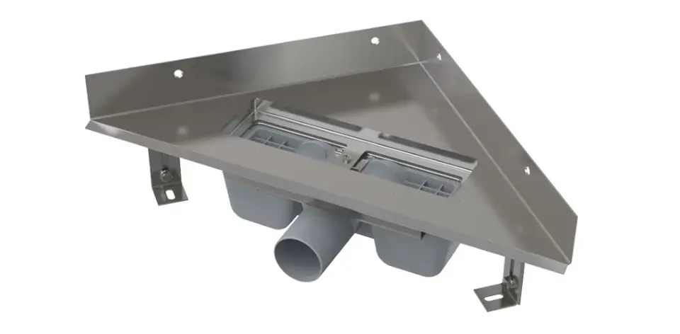 Alca – Bac d&rsquo;angle sans rebord pour grille perforée, acier inoxydable ARZ1