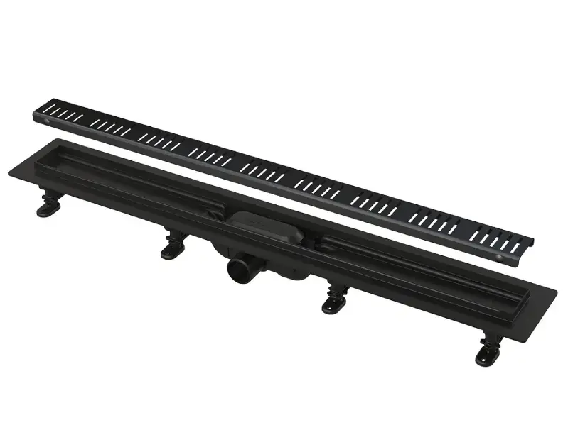 Alca - Caniveau de douche Simple 75 cm, avec rebord pour grille perforée, grille incluse, noir mat APZ10BLACK-750M