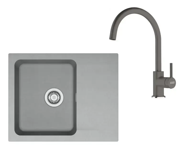 Franke - Set de cuisine T118Š, évier en tectonite OID 611-62 + robinet FN 6018.084, gris / gris pierre 143.0687.373