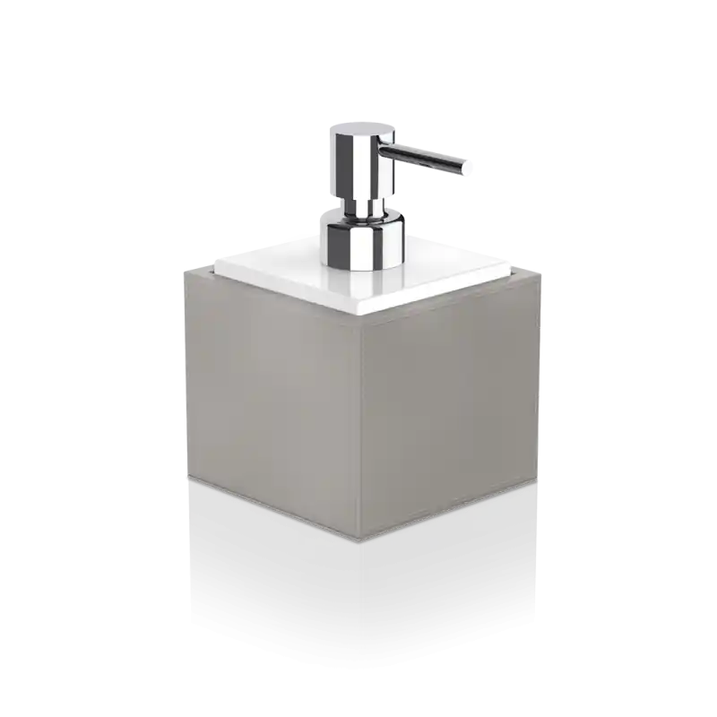 Zeepdispenser wit / chroom en taupekleurig eco-leer BROWNIE SSP