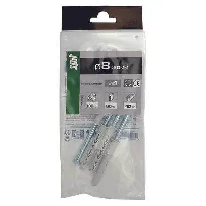 Cheville  longue BLONG SPIT Avec TF pour huisserie Ø8x60MM – Sachet de 4 pièces