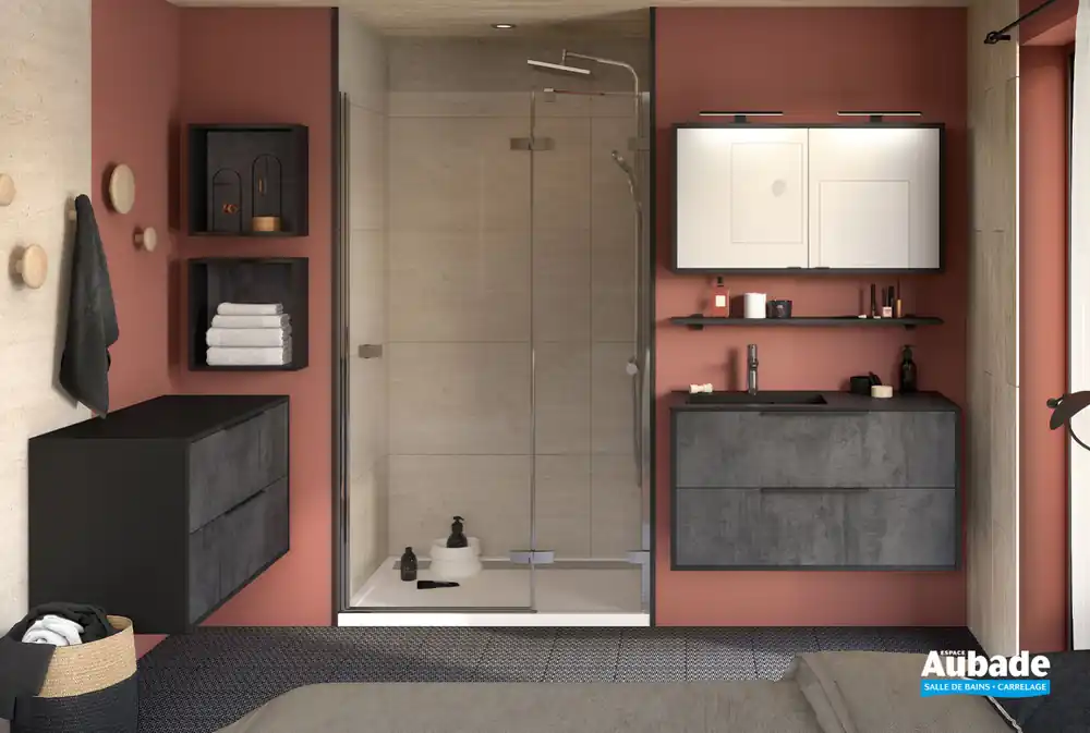 Meuble de salle de bains Ultra Cadra - 2 coulissants 100 cm Béton anthracite par Delpha