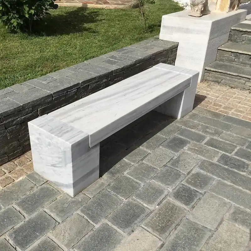 Banc de jardin en marbre Kavala, 165 x 40 x 40 cm